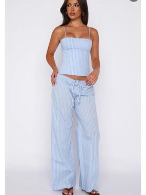 White Fox Boutique Light Blue Pinstripe Wide Leg Pants